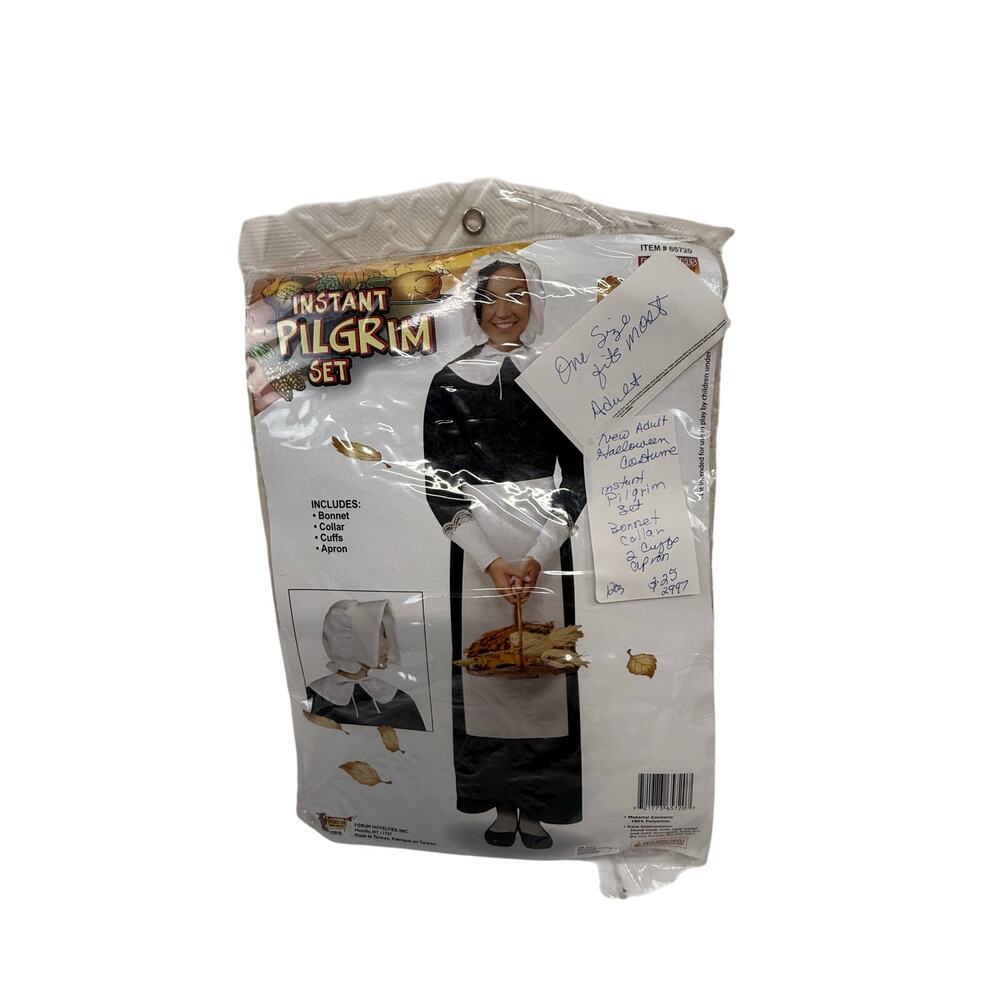 Halloween Costume Adult Pilgrim Set Bonnet Collar Cuffs Apron White
